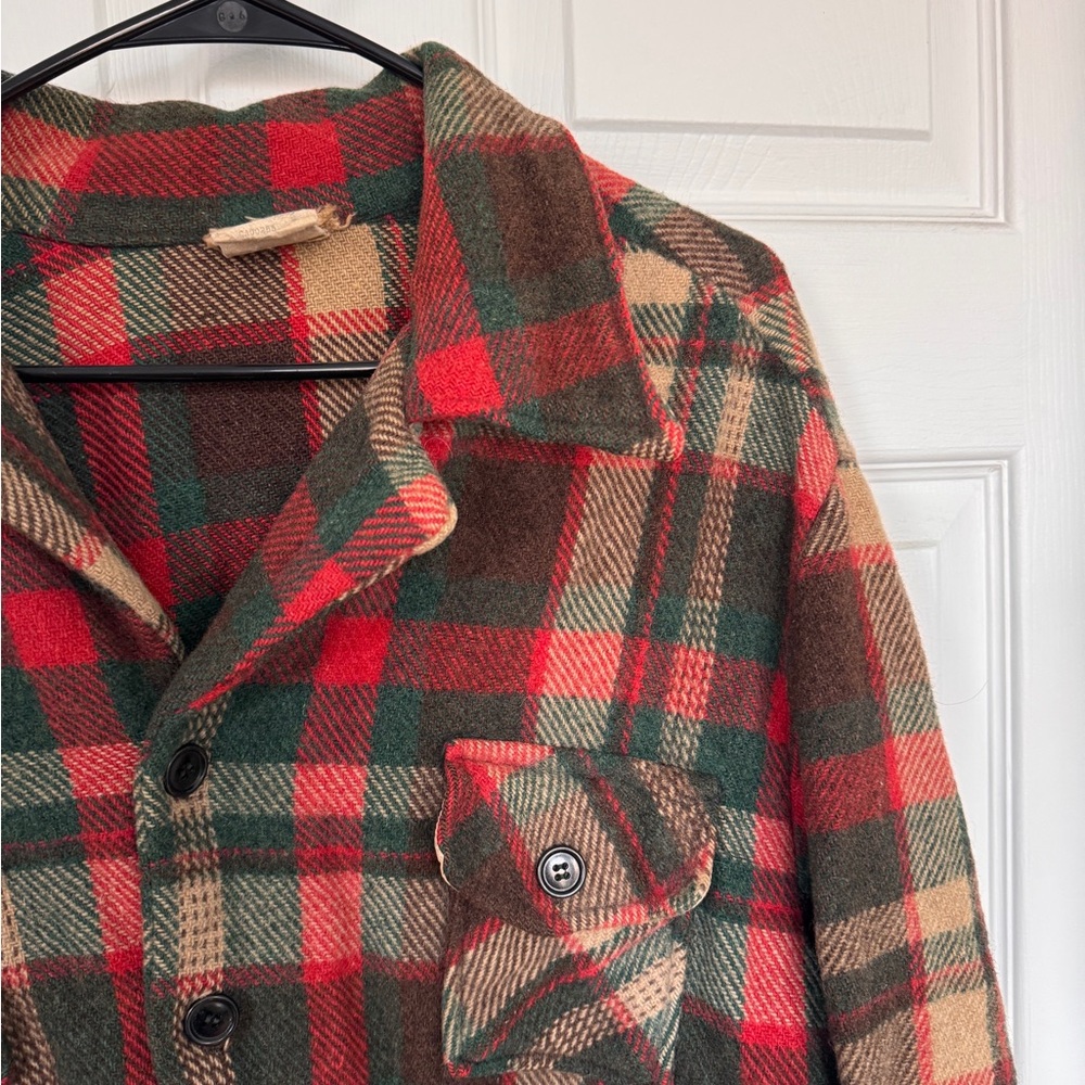 Vintage 90s Wool Blend Plaid Button Up - Red, Green & Taupe